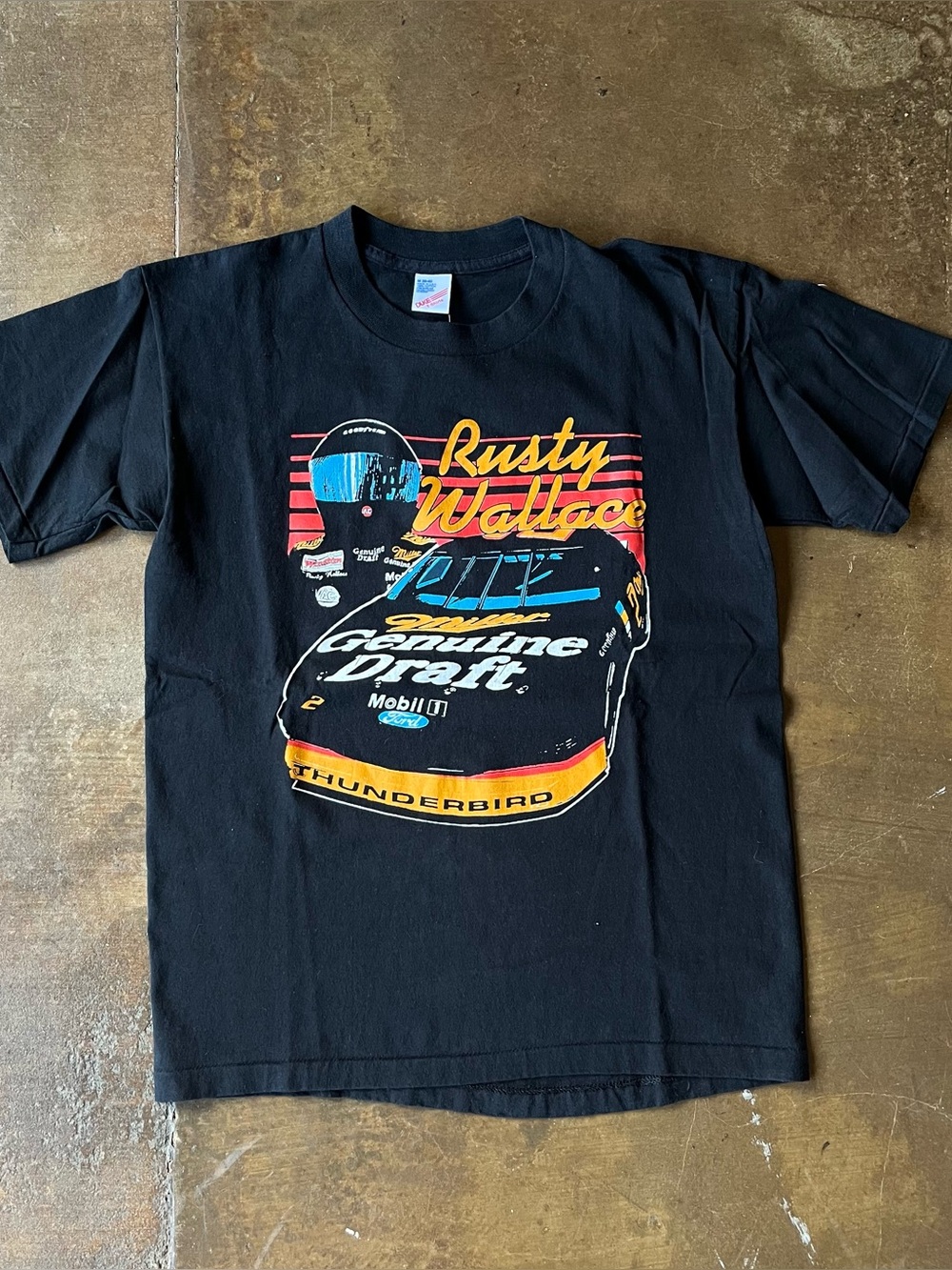 Rusty Wallace Vintage 90s Black USA Made Race Graphic T-Shirt NASCAR Medium M
